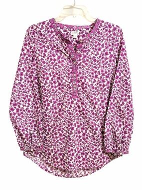 J. Crew Factory Boho Floral Henley Tunic Top Womens S White Purple Feminine